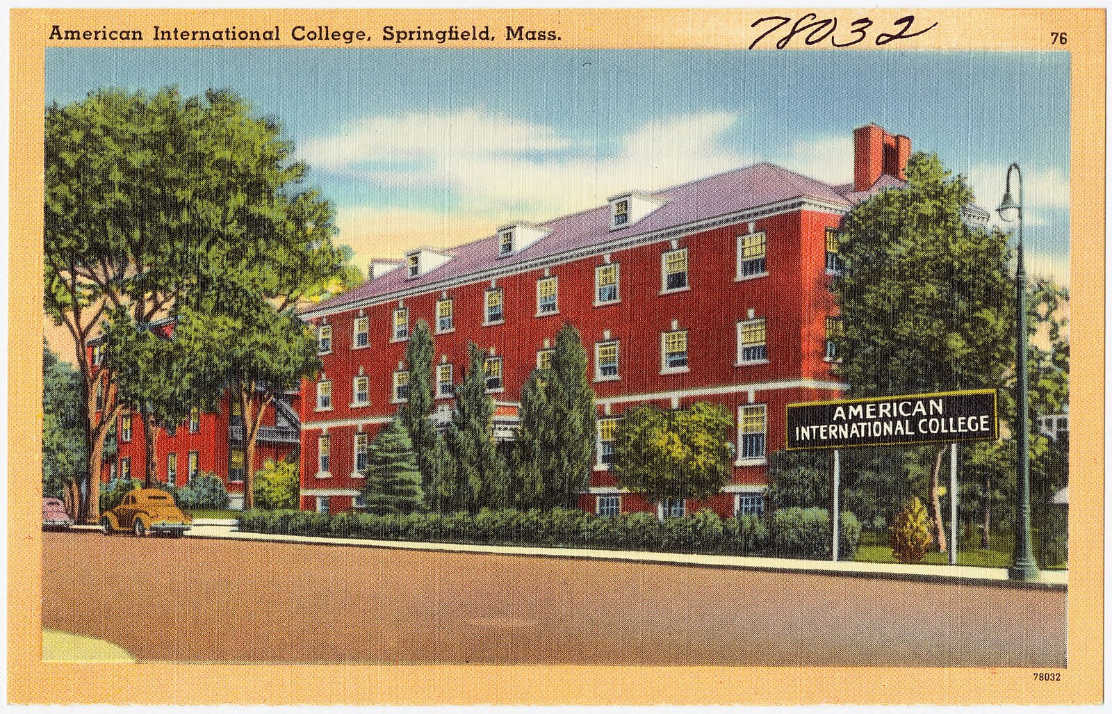 Historic postcard view of American International College campus